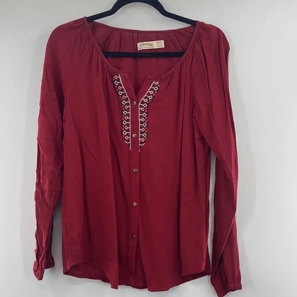 Faded Glory Burgundy Boho Style Blouse size M